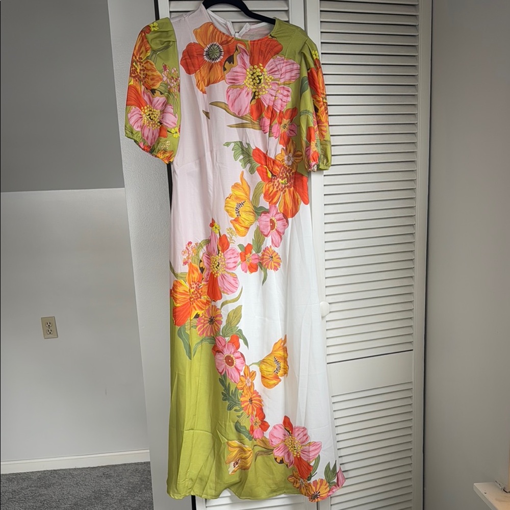 Floral Maxi Dress in Green and Orange